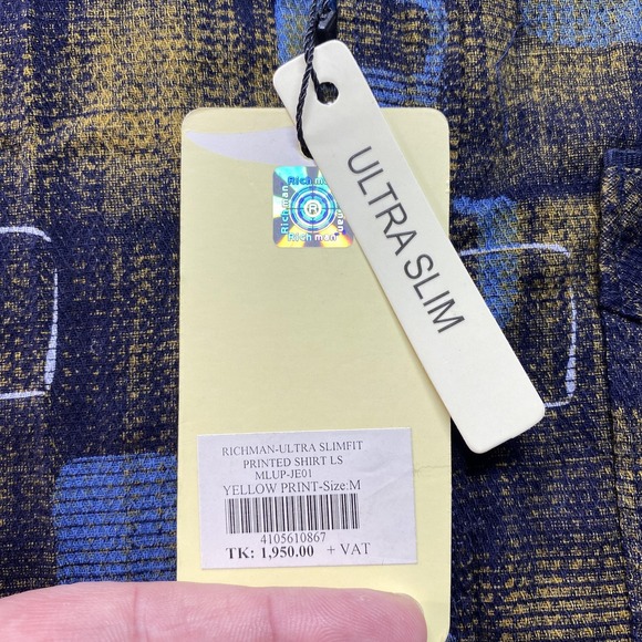 Richman Shirt Mens Medium Blue Yellow Ultra Slim Fit Long Sleeve Printed Modern - Picture 6 of 9